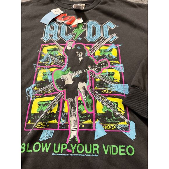 AC/DC Blow up Your Video Tour Sweater Retro NWT Adult M Graphic Tee Crew Neck - Picture 2 of 6